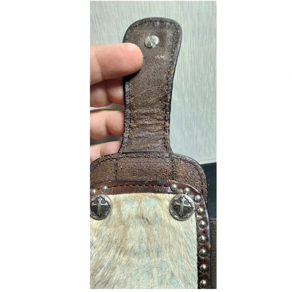 Western Leather Cowhide Belt Clip Phone Holster Pouch Cross Conchos Studded